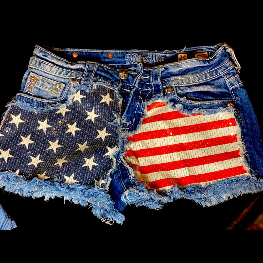 American flag sequin Miss Me shorts signature 25